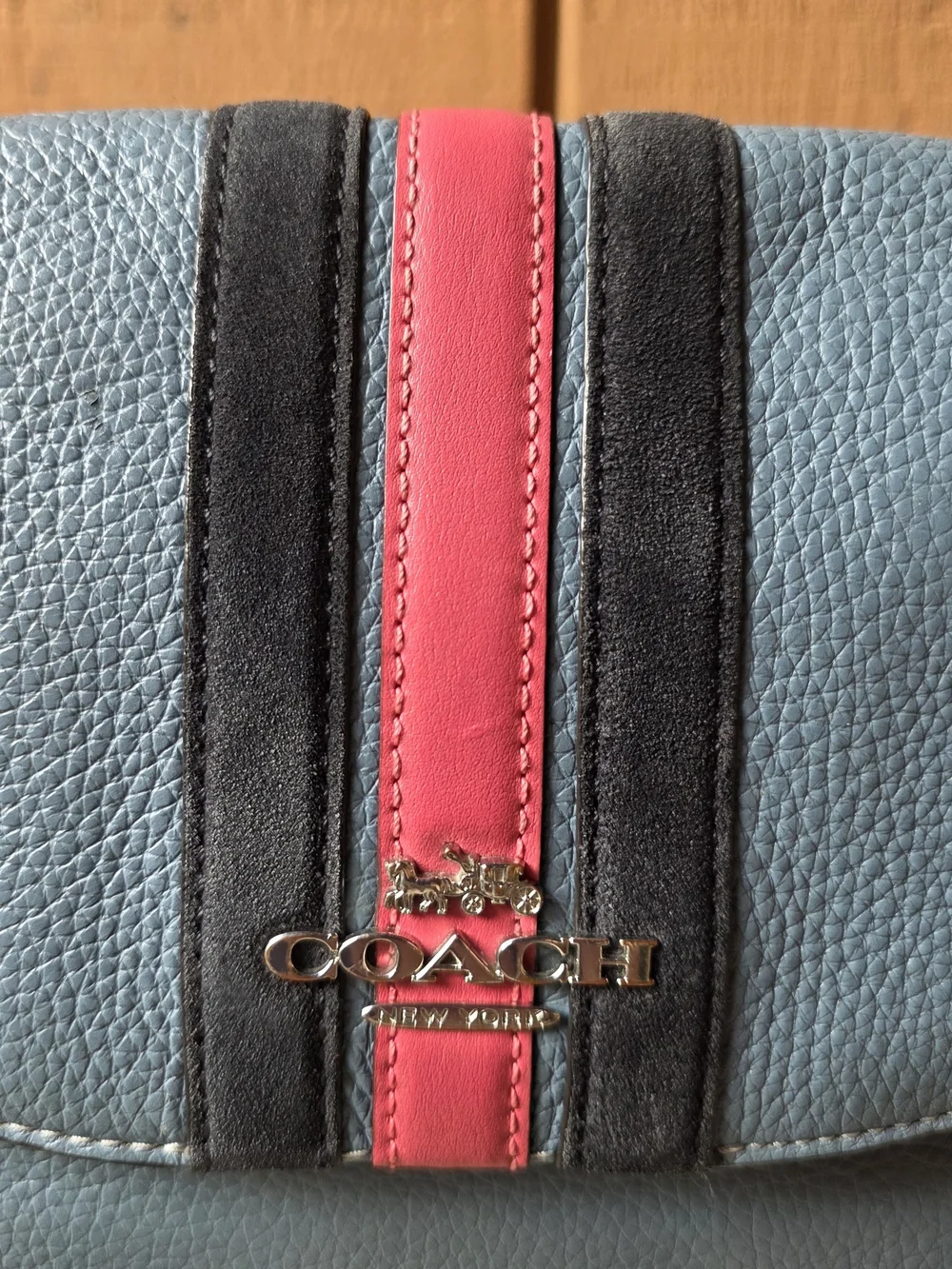 Coach Macie Saddle Bag Varsity Stripe Blue Crossbody Purse